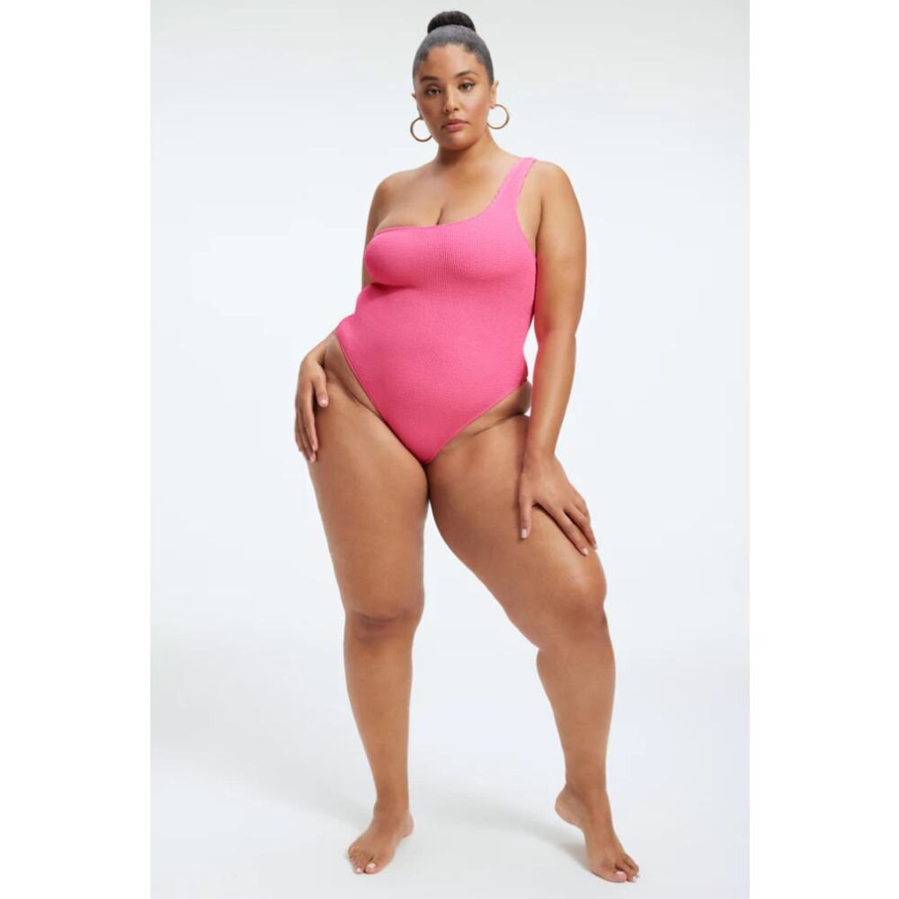 Good American Always Fits Hot Shoulder One Piece Swimsuit Bright Pink Plus 2x 3x